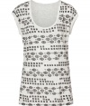 Stylish top in fine, pure pale grey printed viscose - Super-soft, lightweight material features an eye-catching black ethno graphic - Lean, slightly longer cut, with scoop neck and cap sleeves - Asymmetric hem hangs longer in the back - Casually cool, great for pairing with shorts, skinny denim or cropped trousers