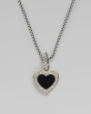 From the Cable Heart Collection. Black onyx heart with a diamond pavé border.Diamond, 0.16 tcw Black onyx Sterling silver Width, about ¾ Length, about ½ Imported Please note: Chain sold separately. 