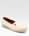 Stretch canvas basic in allover nautical stripes with espadrille trim and a touch of smooth leather. Canvas and leather upperLeather liningRubber solePadded insoleImported