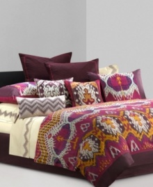 Set in a lush purple and grey colorway, this vibrant decorative pillow from N Natori re-creates a traditional Ikat design for the modern bedroom. Zipper closure.