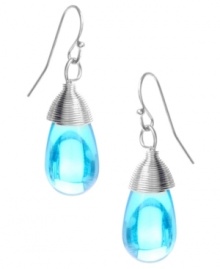 It's a wrap! Bright blue beads wrapped in silver wire add brilliant color to your look. Haskell earrings crafted in silver tone mixed metal with acrylic accents. Approximate drop: 1-1/4 inches.