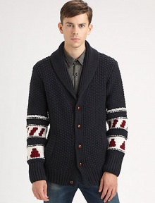 With a look that is unquestionably Burberry Brit, a shawl-collar wool sweater with convenient slash pockets.Shawl collarButton frontSlash pocketsRibbed trimWoolDry cleanImported