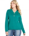 Lend a polished finish to your casual style with Charter Club's long sleeve plus size sweater, featuring hardware closures.