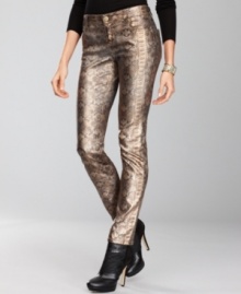 Get glowing this season in the hottest pair of jeans around! INC's skinnies mix metallic with sexy snakeskin print.