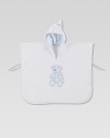 A hooded bath towel for baby with front teddy bear pouch and side ties for the ultimate snuggling.Attached hood with mini GG print liningSide tiesMatching storage bag91% cotton/9% polyamideMachine washImported