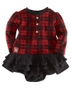 Timeless plaid cotton is transformed into an adorable dress that's embellished with a tiered ruffle skirt.