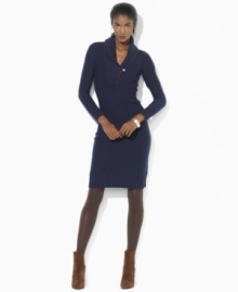 Lauren Ralph Lauren's knit shawl-collar petite dress is infused with heritage appeal and finished with faux-suede details at the collar and arms.