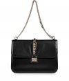 Inject fashion forward edge to your dressed up look with this stud embellished shoulder bag from Valentino - Square bag with front flap, slide-lock closure with logo detail, stud trim, shiny leather, chain-detailed shoulder strap - Style with a cocktail-ready frock and metallic platform sandals