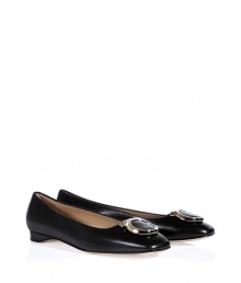 Classic and undeniably sophisticated, these leather logo ballet flats will elevate your casual look - Distinctive logo front details, pilgrim-style square toe, study small heel - Wear with cropped trousers and a button down or a floral mini-dress