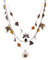 Make a flowery statement-and a stylish one, too. This illusion necklace from Betsey Johnson is crafted from brown gold-tone mixed metal with multicolor glass crystal accents and beads providing a whimsical touch. Approximate length: 16 inches + 3-inch extender. Approximate drop: 3 inches.