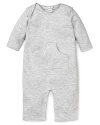 This essential everyday striped coverall features an envelope neckline and snaps at the neckline and legs for easy diaper changes. Tuck a binkie or extra bib in the cute kangaroo pocket.