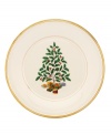 Trim your holiday dinnerware and dishes collection with this festive accent plate. A band of radiant gold and a few presents below its tree make the beloved Christmas pattern shine brighter than ever.