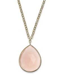 A drop of color brightens any look. This brilliant pear-shaped pendant features pink chalcedony (6-1/2 ct. t.w.) in a 10k gold setting. Approximate length: 18 inches. Approximate drop: 1 inch.