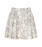 Stylish skirt in fine, printed cotton blend - Sweet, summery floral motif in pale grey and cream - Modified A-line silhouette bells at hem, hits mid-thigh - Gently pleated front, belt loops and button closure - Flattering and ultra-feminine, seamlessly transitions from work to weekend - Pair with a fitted t-shirt or button down blouse and sandals or ballet flats