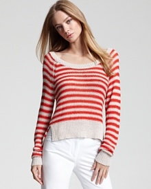 A lightweight layer to love, this BCBGMAXAZRIA striped sweater travels to your destination with the same ease that it wears. Pair the cropped look with all your resort-ready staples for instant island style.