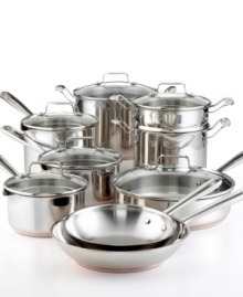 Copper and aluminum come together for professional performance that will cover the range of your cooking needs. Made from 18/10 stainless steel, this set delivers quick and even heat delivery for taste-perfect results, plus a dishwasher-safe construction that makes clean-up fast and easy. Lifetime warranty.  Qualifies for Rebate