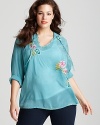 Johnny Was Collection Plus Size Roslin Embroidered Blouse