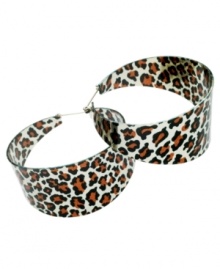 Take a walk on the wild side. These wide hoop earrings from GUESS are covered in a funky leopard print. Set in shiny gold tone mixed metal. Approximate diameter: 2 inches.