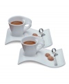 A hybrid of Asian-inspired style and modern details, the New Wave Caffe espresso set lends sophistication and a little romance to any setting. Innovative shapes and a warm, creamy glaze combine for a truly eye-catching design from Villeroy & Boch.