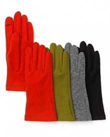 Cozy gloves with pop-top index finger and thumb ensures toasty winter texting.