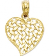 All that matters is the heart. This symbolic charm makes the perfect gift with its unique, basket woven pattern in 14k gold. Chain not included. Approximate length: 7/10 inch. Approximate width: 1/2 inch.