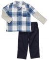 He'll be so handsome in this two piece set with flannel top and corduroy pant by Carter's.