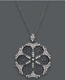 The dark side of romance. This gothic-glam pendant from Deco by Effy Collection combines an intricate floral pattern, sparkling round-cut diamonds (5/8 ct. t.w.), and a 14k white gold and black rhodium setting. Approximate length: 18 inches. Approximate drop: 1-1/4 inches.