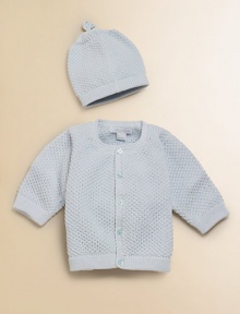 Cuddle baby in this soft cotton knit with matching hat. Button front Cotton; machine wash Imported