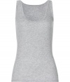 Stylish tank top in fine, light grey stretch rayon - very pleasant and summery light quality - with feminine, wide scoop neck and moderately wide straps - slim fitted - a dream basic, exactly what you need and are always looking for - wear alone or as a layering piece - goes with virtually everything, under a suit, with shorts or a pleated skirt