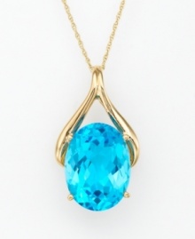 An oval-shaped blue topaz (12 ct. t.w.) set within 14k gold wishbone design radiates colorful elegance. Chain measures 18 inches.