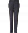 Elegant pants in fine dark grey wool - light summer quality - moderate high rise, slim at the thighs and straight long legs with crease (optically elongates the legs) - genius pants for the office, classy yet fashionable - pair with a fresh blouse or top and a matching blazer