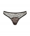 Luxe thong in fine nylon silk and stretch blend - A sultry, stylish must from luxury label Kiki de Montparnasse - Elegant black and champagne lace detail, sleek black piping - Flattering cut, modest coverage, sits comfortably on the hips - Works under just about anything and looks fabulous all by itself!