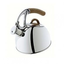 With multiple design awards under its whistle, the Uplift Tea Kettle is recognized as a classic in function and style. To celebrate its 10th anniversary, this iconic Kettle debuts in high-grade stainless steel and durable zinc finishes with cork on the handles and lid. Known for its insulation properties, cork creates heat-resistant handles while also providing a soft, non-slip grip. Spout opens automatically when Kettle is lifted. Loud whistle signals when water is ready. Large lid opening for convenient filling and cleaning.