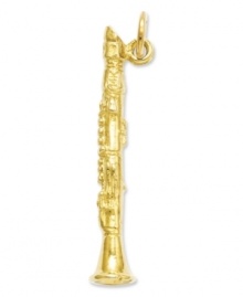 Hit all the right notes with this sweet Clarinet charm. Crafted in 14k gold, charm features all the intricate keys and details. Chain not included. Approximate length: 1-1/5 inches. Approximate width: 1/5 inch.