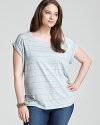 Upgrade your off-duty ensemble with this Love Ady Plus tee, flaunting crisp neon stripes and an on-trend high/low hem.