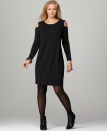 Show off your shoulders in DKNYC's long sleeve plus size dress, highlighted by sassy cutouts.