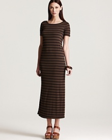 Line up your look in a striped Theory maxi dress--smart in black and brown for work-to-weekend chic.