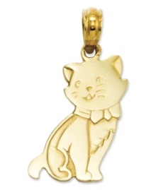 Here, kitty! This playfully adorable cat charm is sure to feel right at home upon any chain necklace or bracelet. Carved in 14k gold with a lustrous finish. Chain not included. Approximate drop length: 4/5 inch. Approximate drop width: 2/5 inch.