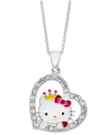 Fall in love with this fun pendant necklace from Hello Kitty. Round crystals along the outside of the heart provide a lustrous touch. Approximate length: 18 inches. Approximate drop: 1 inch.