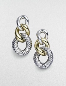 Smooth and cabled, silver and gold come together in chunky link earrings that are both modern and classic. Sterling silver and 18k yellow gold Drop, about 1 Post back Made in Italy