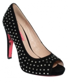 All-over rhinestones make Betsey Johnson's Carrrie peep toe pumps a lovely way to add sparkle to your day.