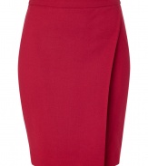 Streamlined chic, this faux-wrap wool-blend skirt from LAgence adds a trend-right kick to your workweek look - Slim waistband, pencil silhouette with an asymmetric draped overlay, fitted, concealed side zip closure - Pair with a sleek button down, a blazer, and classic pumps