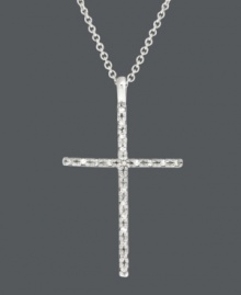 Let your beliefs shine in religious-inspired style. B. Brilliant cross pendant creates a luminous look with sparkling, pave-set cubic zirconias (1/6 ct. t.w.) in a polished sterling silver setting. Approximate length: 18 inches. Approximate drop: 1-1/8 inches.