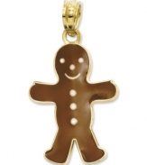 Embrace the season with a sweet treat. Crafted in 14K gold, this adorable gingerbread boy charm features a brown enamel surface and button accents. Approximate length: 1 inch. Approximate width: 1/2 inch.