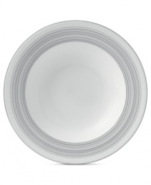 Band together around dinnerware that's equally suited for every day and entertaining. Clean lines and shades of gray in white bone china define the Islington rim soup bowl with easy sophistication. From Royal Doulton.