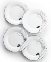 Wildflowers take off on glazed white porcelain, sparkling as they tumble aimlessly around Platinum Silhouette appetizer plates. A banded edge adds a classic touch to a pattern with modern spirit.