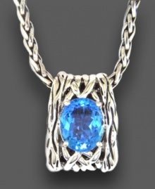 Riveting design by Effy Collection. This weave pendant features oval-cut blue topaz (6 ct. t.w.) set in sterling silver. Approximate length: 18 inches. Approximate drop: 3/4 inch.