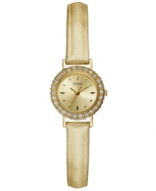 Sunshine encapsulated: a petite timepiece from GUESS featuring glittering excellence.