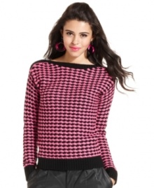 'Tis the season for stocking up on cute sweaters! This style from Say What? features a bold pattern and awesome boat neck design.