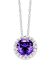 Add a splash of color to your look. B. Brilliant's pretty round-cut pendant features purple and clear cubic zirconias (2-1/5 ct. t.w.) set in sterling silver. Approximate length: 18 inches. Approximate drop: 1/3 inch.